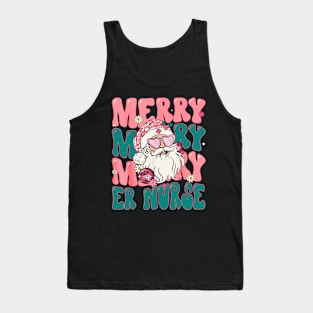 Merry ER Nurse Christmas Retro Pink ER Nurse Tank Top